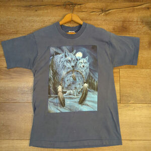 VTG Wolf Dreamcatcher Moon Adult Medium Shirt Native American Single Stitch
